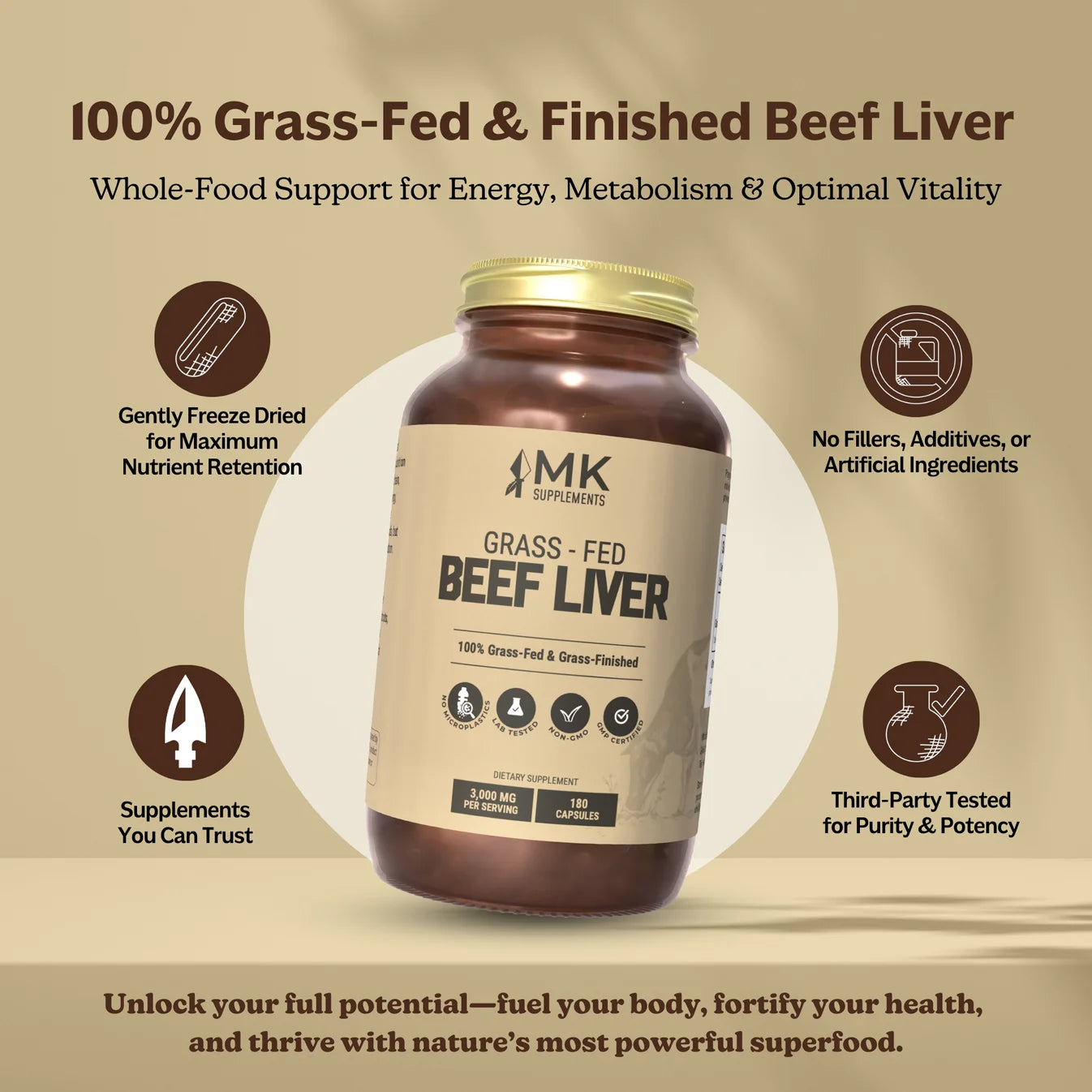 MK Supplements Grass-Fed Beef Liver