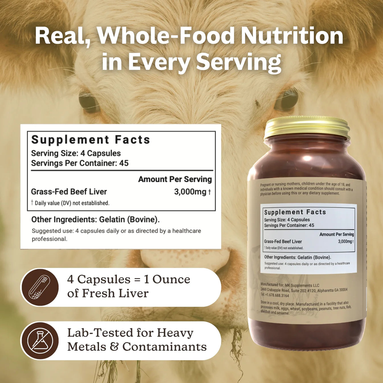 MK Supplements Grass-Fed Beef Liver